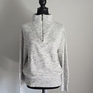 RD Style Gray Zip Up Sweater with Ribbed Details